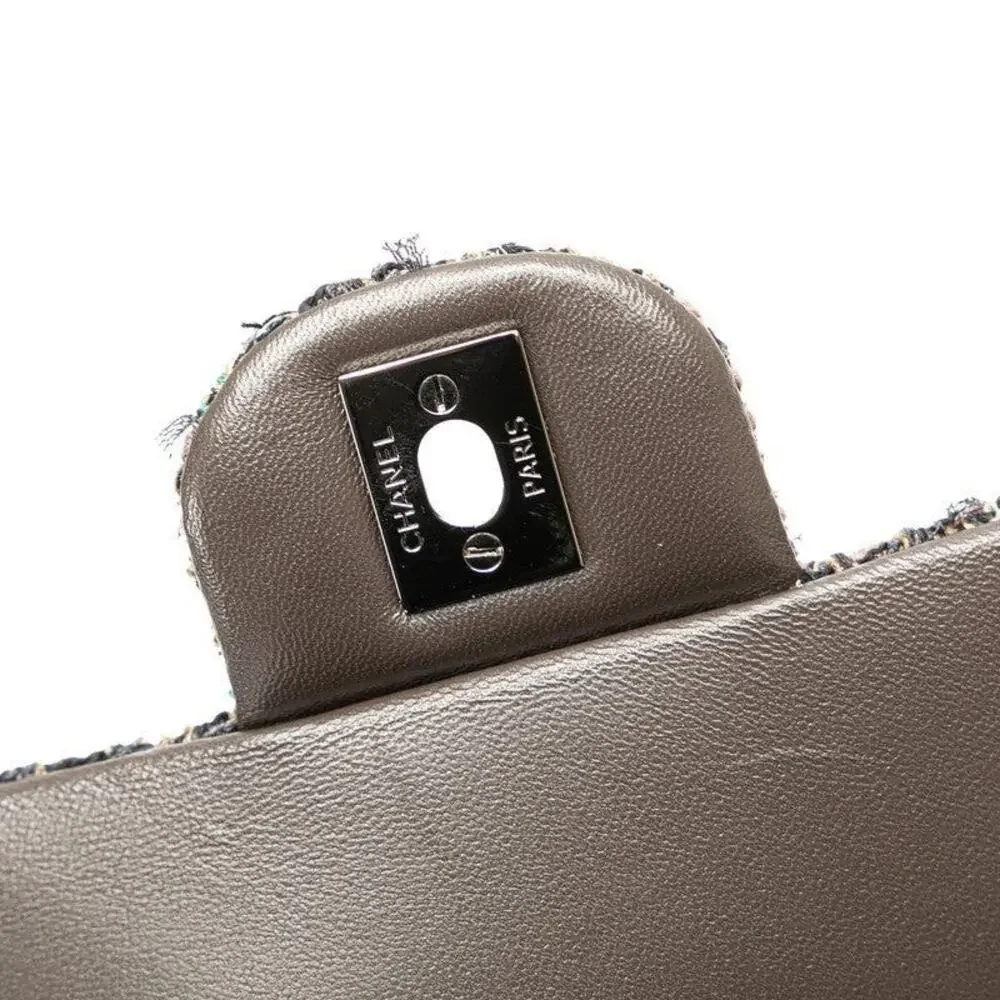 Chanel Mini Matelasse 20 Coco Mark Tweed Leather Shoulder Bag Gray